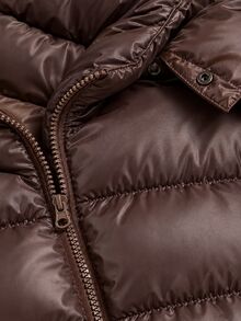 SHEIN Cottnline Plus Women's Brown Ultra Puffer Jacket With Removable Hood, Ultra Padded, Loose Fit - Brown - View 9