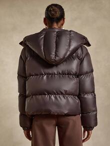 SHEIN Cottnline Plus Women's Brown Ultra Puffer Jacket With Removable Hood, Ultra Padded, Loose Fit - Brown - View 3