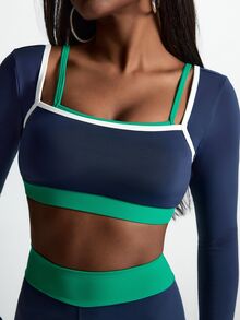 Innovista Innovista Women's Striped Colorblock Long Sleeve Top And Fitted Leggings Sports Set - Blue - View 7