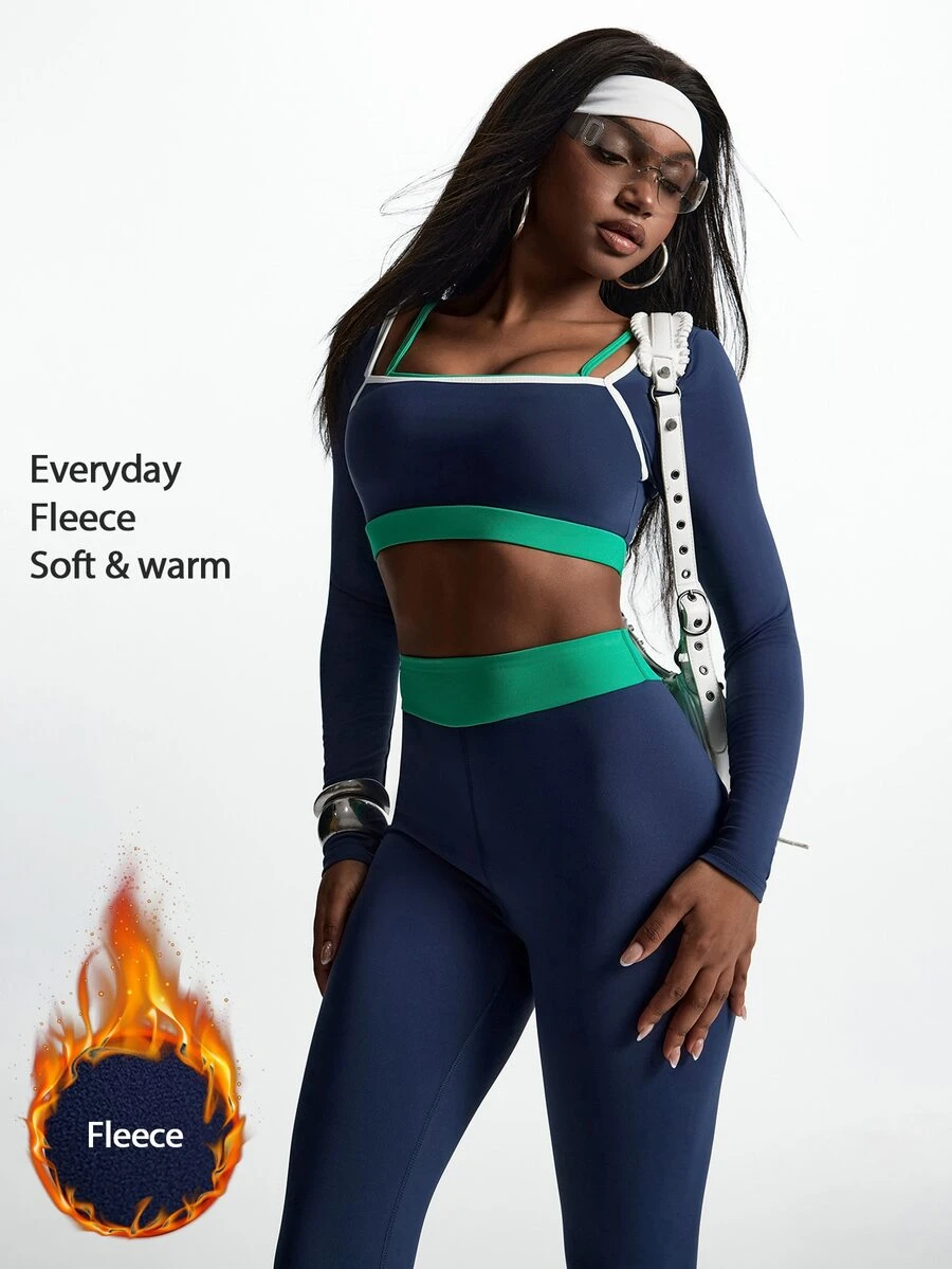 Innovista Innovista Women's Striped Colorblock Long Sleeve Top And Fitted Leggings Sports Set