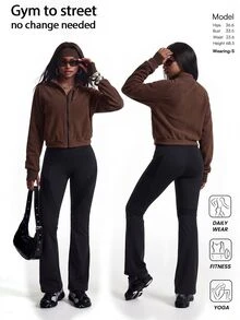 Innovista Innovista Women's Colorblock Zipper Casual Daily Travel Sports Jacket Casual, Fall, Winter, Autumn, Gym, Workout, Moddest Yoga, Fitness, Athletic, Training - Brown - View 14
