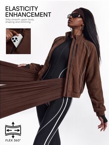 Innovista Innovista Women's Colorblock Zipper Casual Daily Travel Sports Jacket Casual, Fall, Winter, Autumn, Gym, Workout, Moddest Yoga, Fitness, Athletic, Training - Brown - View 15