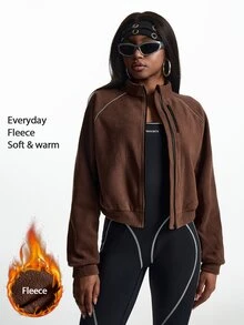 Innovista Innovista Women's Colorblock Zipper Casual Daily Travel Sports Jacket Casual, Fall, Winter, Autumn, Gym, Workout, Moddest Yoga, Fitness, Athletic, Training - Brown - View 4