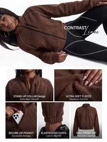 Innovista Innovista Women's Colorblock Zipper Casual Daily Travel Sports Jacket Casual, Fall, Winter, Autumn, Gym, Workout, Moddest Yoga, Fitness, Athletic, Training - Brown - View 5