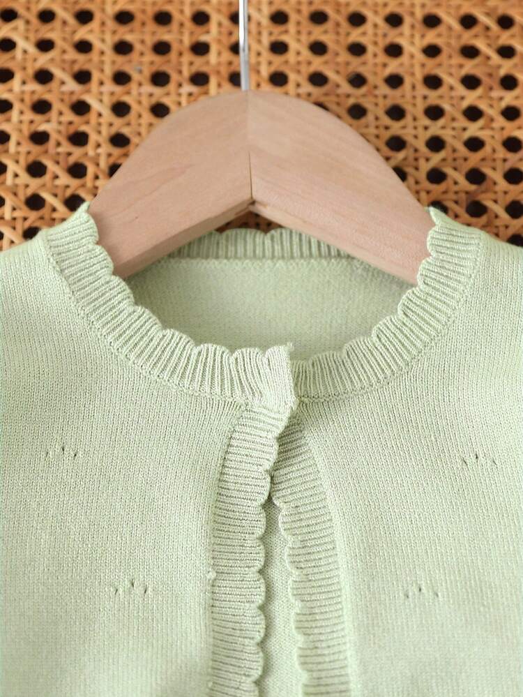 SHEIN Vintaside Kids Baby Girls/Toddlers' Mint Green Casual Family Matching Cute Elegant Kawaii Simple Solid Color Short Knit Cardigan Autumn Photoshoot - Green - View 4