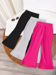 SHEIN 3pcs Young Girl Casual Basic High Waist Bell-Bottom Pants Set, Suitable For Everyday Wear, Fits Girls, Good For Spring, Autumn And Winter - Multicolor - View 2