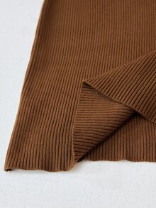 Arave Atasan Wanita Slim Fit Rajut Jala Potongan Dada Gelombang Patchwork Manik-manik Leher Tinggi Lengan Panjang Modern Cokelat Pakaian Musim Gugur untuk Wanita - Coffee Brown - View 13