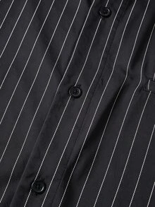 ROMWE MEN Men's Striped Loose Tie Long Sleeve Shirt - Black - View 4