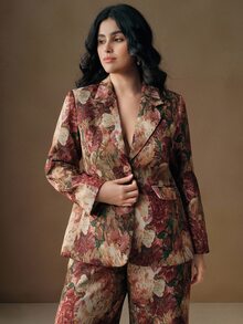 Anewsta Valentine Vintage Floral Random Pattern Waist Cinched Slim Fit Plus Size Women Blazer - Multicolor - View 5