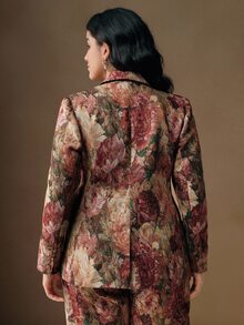 Anewsta Valentine Vintage Floral Random Pattern Waist Cinched Slim Fit Plus Size Women Blazer - Multicolor - View 7