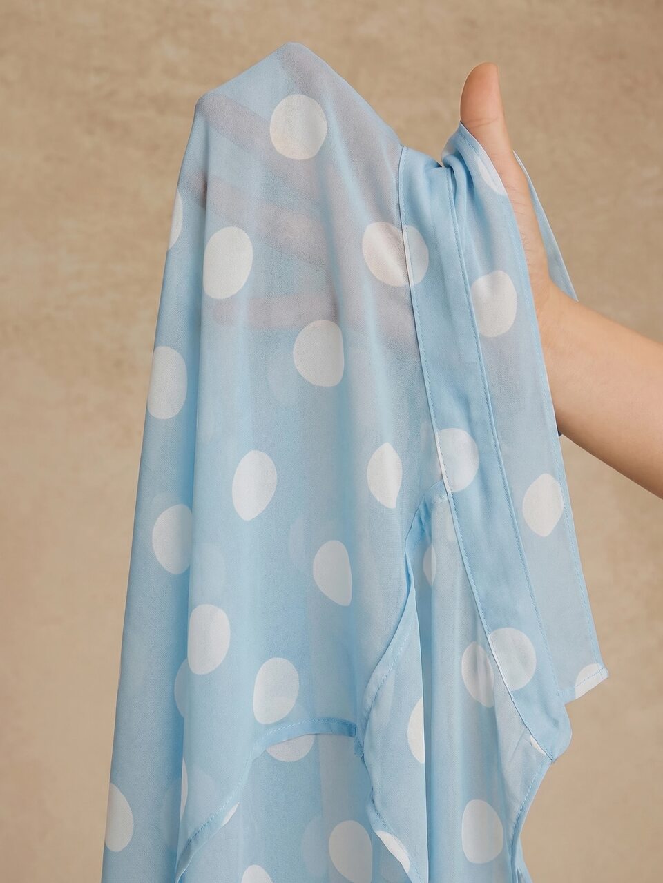Anewsta Womens Casual Baby Blue Polka Dot Long Sleeve Button Front Shirt Collar Polyester Blouse