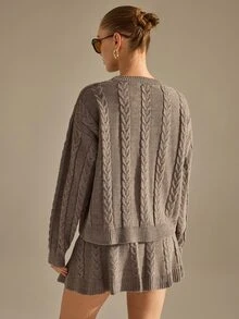 CLARA VERO Taupe Fuzzy Polo Collar Mini Knit Set, Regular Fit, Perfect For Brunch Or Daytime Events Everyday Work Autumn Winter Casual - Brown - View 9