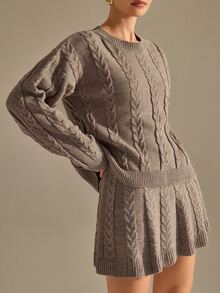 CLARA VERO Taupe Fuzzy Polo Collar Mini Knit Set, Regular Fit, Perfect For Brunch Or Daytime Events Everyday Work Autumn Winter Casual - Brown - View 3