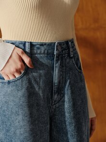 Anewsta Elegant Floral Embroidered Trousers, Sophisticated Urban Vacation, Suitable For Valentine's Day And Chinese New Year - Dark Wash - View 6
