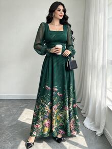 Seusyu 大尺碼優雅通勤花卉印花洋裝 - 彩色 - 查看 5