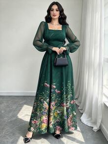 Seusyu 大尺碼優雅通勤花卉印花洋裝 - 彩色 - 查看 8