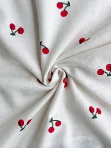 SHEIN Cottnline White Cherry Print Button-Up Long Sleeve Shirt & Long Pants Pajama Set - White - View 6