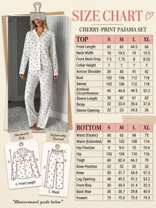 SHEIN Cottnline White Cherry Print Button-Up Long Sleeve Shirt & Long Pants Pajama Set - White - View 7