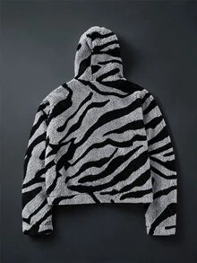 ROMWE MEN Men's Jacket & Coat Autumn/Winter Thermal Lined Thickened Hot Selling Zebra Stripe Jacket Outerwear Unisex - Black - View 2