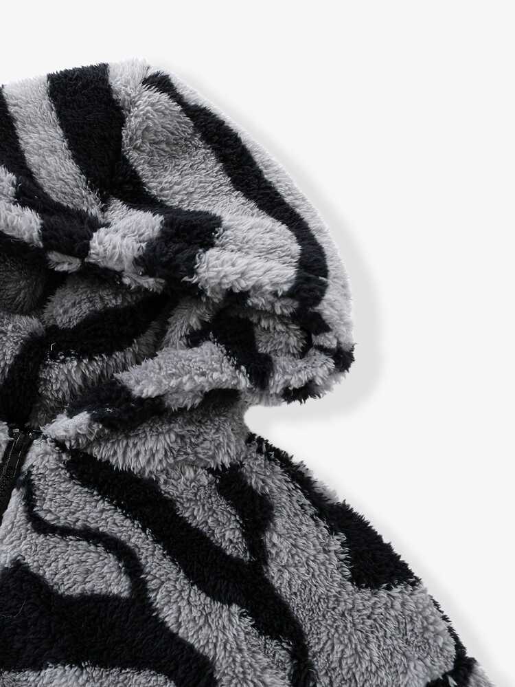 ROMWE MEN Men's Jacket & Coat Autumn/Winter Thermal Lined Thickened Hot Selling Zebra Stripe Jacket Outerwear Unisex - Black - View 5