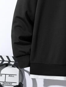 SHEIN 2件組青少年男孩休閒街頭風學院風連帽衛衣與抽繩長褲套裝，開學季黑色秋季款 - 黑色 - 查看 9