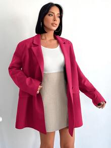 SHEIN Cottnline Lapel Collar Double-Breasted Loose Fit Blazer - Hot Pink - View 3