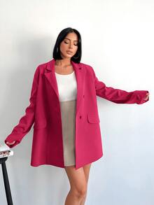SHEIN Cottnline Lapel Collar Double-Breasted Loose Fit Blazer - Hot Pink - View 5