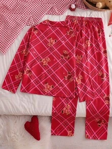 Minimalist Red Digital Print Flame Retardant Women's Long Sleeve Pants Home Set - Red - View 3
