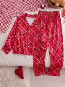 Minimalist Red Digital Print Flame Retardant Women's Long Sleeve Pants Home Set - Red - View 2