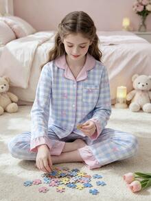 Elladie kids 甜美風櫻桃印花長袖開襟衫與長褲兩件套，女孩休閒舒適居家服 - 彩色 - 查看 5