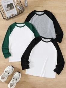 SHEIN Kids 3PCS Tween Boys T-Winter Shirts Tops,Fall Tops - Multicolor - View 2