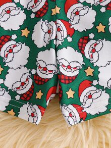 Piyama Natal Musim Gugur/Dingin untuk Remaja Perempuan, 2 Potong, Lengan Pendek, Celana Pendek, Kerah Bulat, Motif Cetak - Putih - View 8