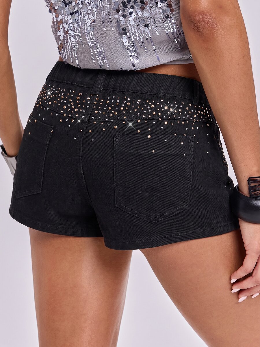 ROMWE Y2K Hot Girl Black Versatile Plus Size Women's Zipper Design Denim Shorts - Black - View 1