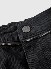 ROMWE Y2K Hot Girl Black Versatile Plus Size Women's Zipper Design Denim Shorts - Black - View 4