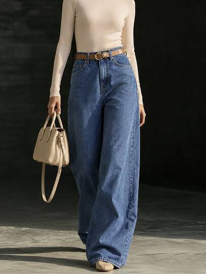 Trelyra Hochtaillierte, weite Jeans mit Taschen in Unifarbe