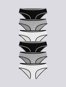 Loungeista 6pcs Women's Colorful Sports Minimalist Style Underwear, Mid Rise Black White Gray Triangle Panties - Black - View 1