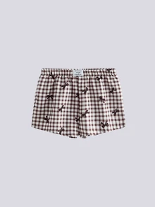 Loungeista Women's Woven Bubble Crinkle Striped Heart Bow Print Tricolor Combination Bottoms - Multicolor - View 7
