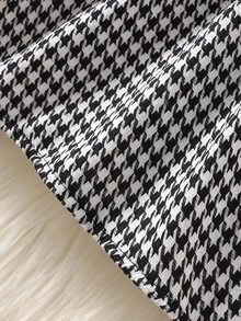 SHEIN 2pcs Newborn Baby Girl Houndstooth Dress Set Cute Elegant Black White Houndstooth Bow Ribbed Long Sleeve Round Neck Party Fall Princess Cozy A-Line - Black - View 8