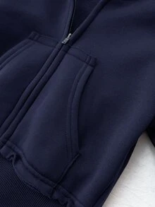 青少年女孩 2件套 海軍藍拉鍊連帽衫與運動長褲休閒套裝 - 藏蓝色 - 查看 5