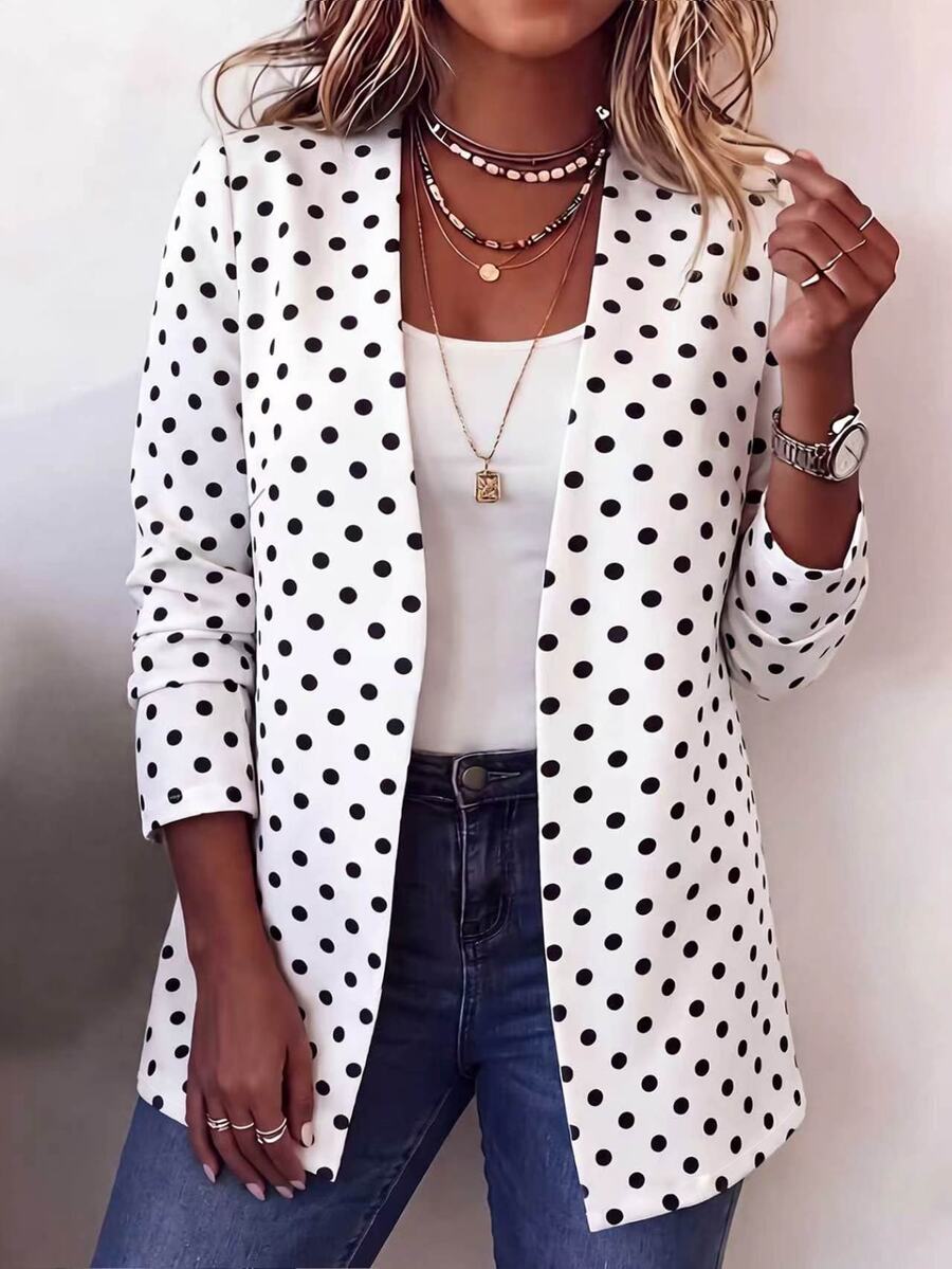 EMERY ROSE Plus Size Women's Casual Versatile Lightweight Jacket - Black and White - View 1