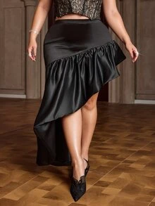 NU&NOW Plus Size Women Sexy High Waist Ruffle Asymmetrical Fishtail Skirt For Nightclub, Date, Party - Black - View 4
