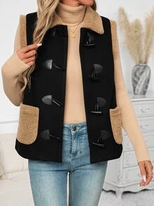 SHEIN Clasi Women's Autumn/Winter Fashion Color Block Patchwork Vest Jacket - Multicolor - View 7