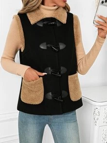 SHEIN Clasi Women's Autumn/Winter Fashion Color Block Patchwork Vest Jacket - Multicolor - View 4