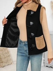 SHEIN Clasi Women's Autumn/Winter Fashion Color Block Patchwork Vest Jacket - Multicolor - View 8