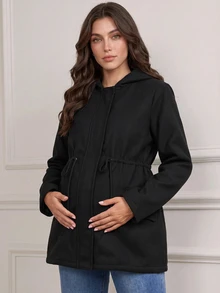 MaterniWear Maternity Casual Hooded 3-In-1 Nursing Jacket, Autumn/Winter Fall - Black - View 6