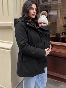 MaterniWear Maternity Casual Hooded 3-In-1 Nursing Jacket, Autumn/Winter Fall - Black - View 5
