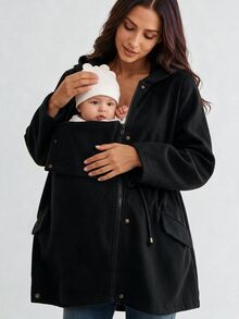 MaterniWear Maternity Casual Hooded 3-In-1 Nursing Jacket, Autumn/Winter Fall - Black - View 4