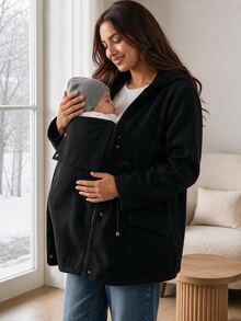 MaterniWear Maternity Casual Hooded 3-In-1 Nursing Jacket, Autumn/Winter Fall - Black - View 9