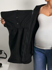 MaterniWear Maternity Casual Hooded 3-In-1 Nursing Jacket, Autumn/Winter Fall - Black - View 13