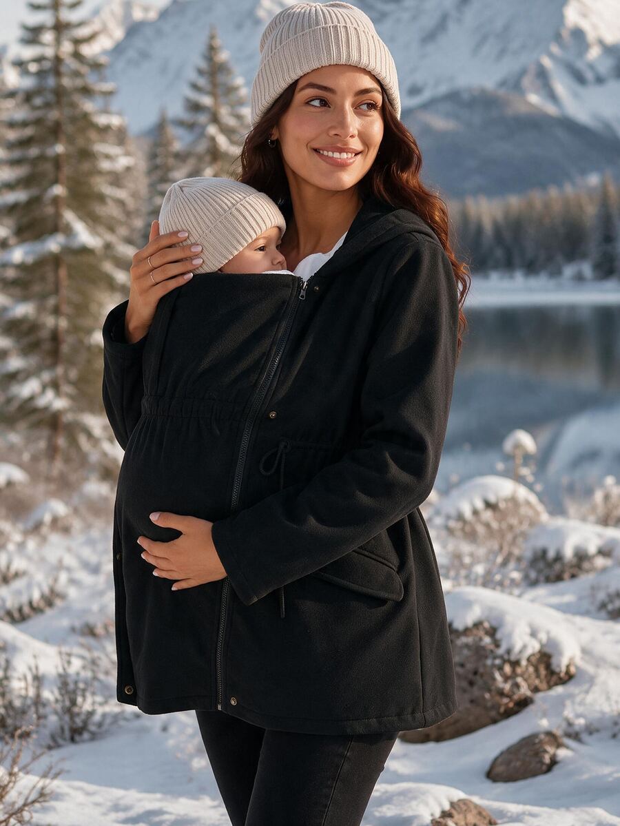 MaterniWear Maternity Casual Hooded 3-In-1 Nursing Jacket, Autumn/Winter Fall - Black - View 1